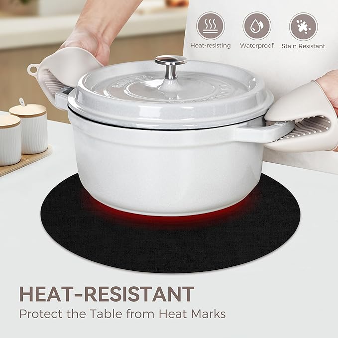 13" Round Placemats Set of 12, Reversible Faux Leather Heat Resistant Table Mats, 100% Waterproof Oilproof Wipeable Table Protective Placemats for Vinyl, Washable for Indoor (12, Black)