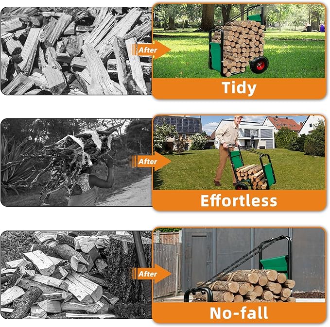 Kapler Firewood Cart with Wheels - Heavy Duty Steel Dolly Hauler & Wear-Resistant PVC Coated Oxford Fabric - 250 LB Capacity for Indoor Outdoor Fireplace Fire Pit Use