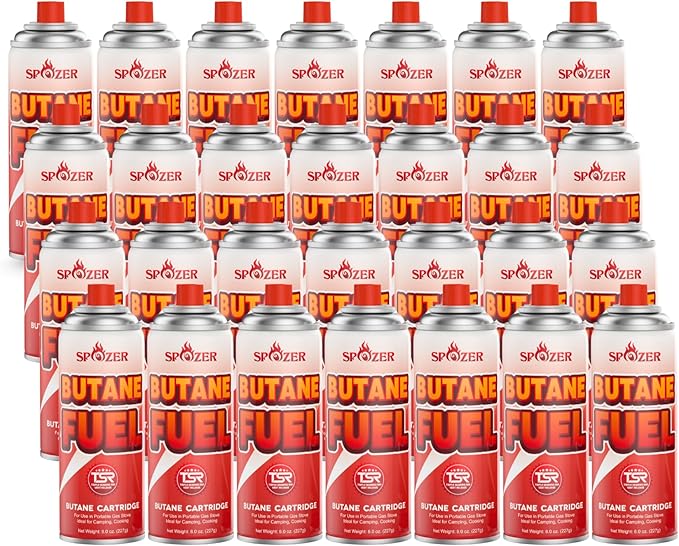 Butane Refill Canisters 227g (8oz) Premium Butane Fuel for Camping Stoves & Kitchen Torches – Portable Gas Canisters for Outdoor Cooking, Grilling, and Picnics – Camping Stove Fuel