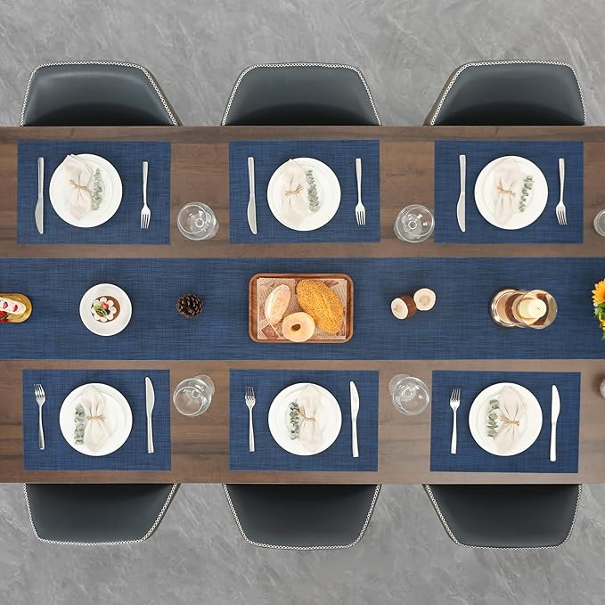 Myir JUN Table Runner, Vinyl Table Runner Indoor Arbitrarily Cropped Runner for Table Heatproof for Home Party (Dark Blue, 15 x 94 inch)