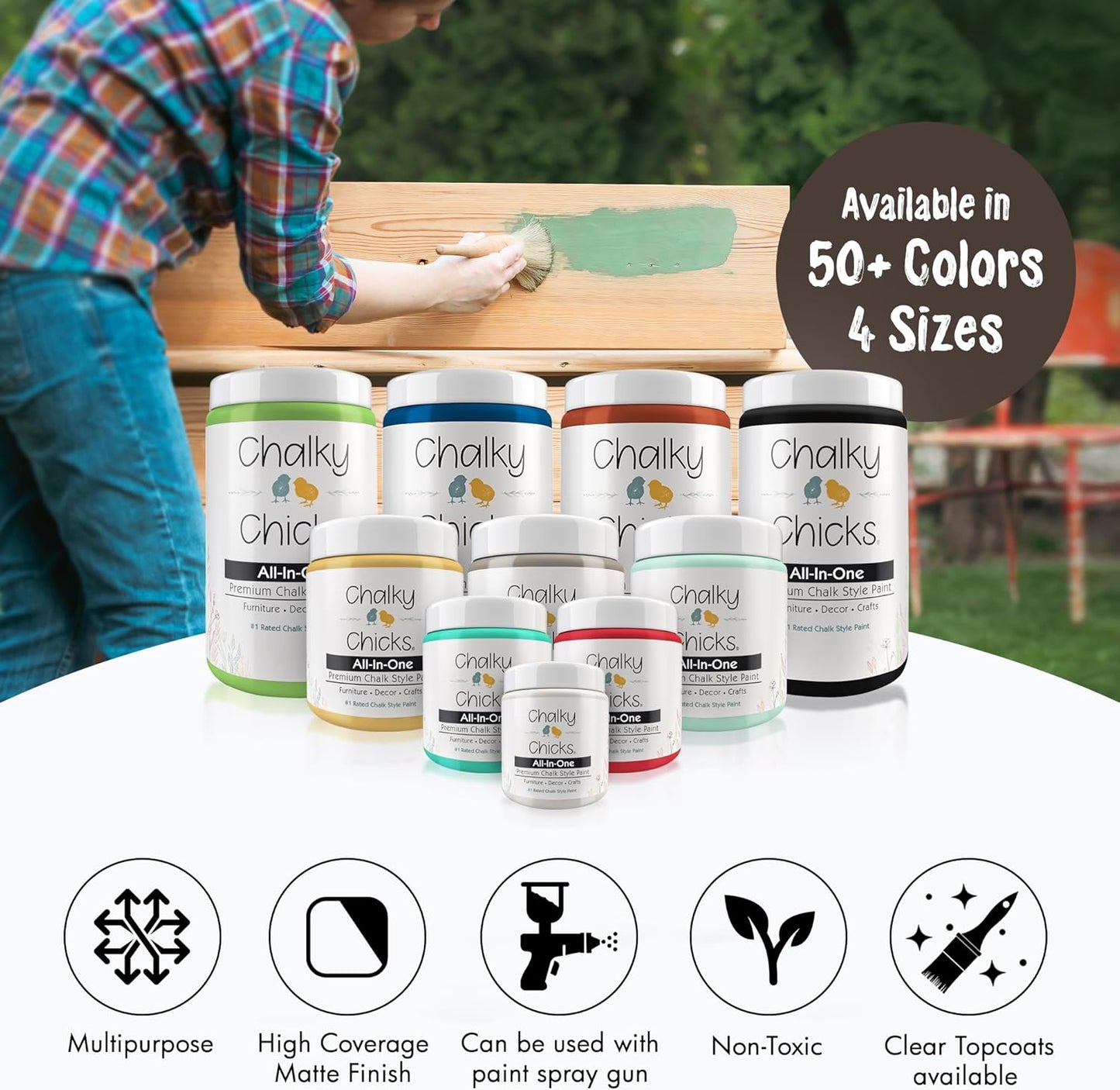 Chalky Chicks All-in-One Chalk Paint for Furniture or Cabinet - 8 Fl Oz - Matte Finish Alaskan Brown Bear for Metal, Wood Furniture Paint - No Sanding All-in-One for Home Decor & Crafts, USA Made