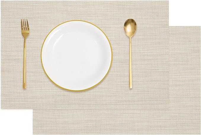 uxcell Faux Linen Placemats, 12x18 Inch Heat Resistant Place Mats Machine Washable Non-Slip Cloth Placemats for Dining Table Kitchen Indoor Outdoor Home Decoration(Beige,2Pcs)