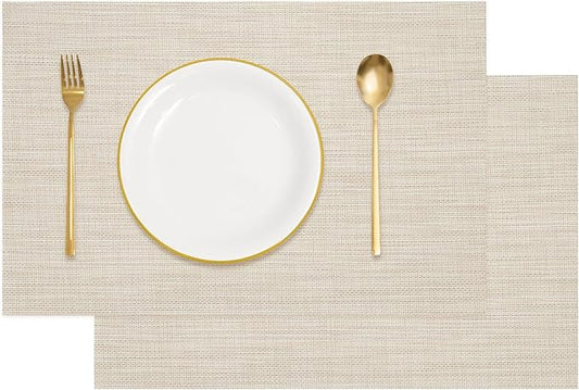 uxcell Faux Linen Placemats, 12x18 Inch Heat Resistant Place Mats Machine Washable Non-Slip Cloth Placemats for Dining Table Kitchen Indoor Outdoor Home Decoration(Beige,2Pcs)