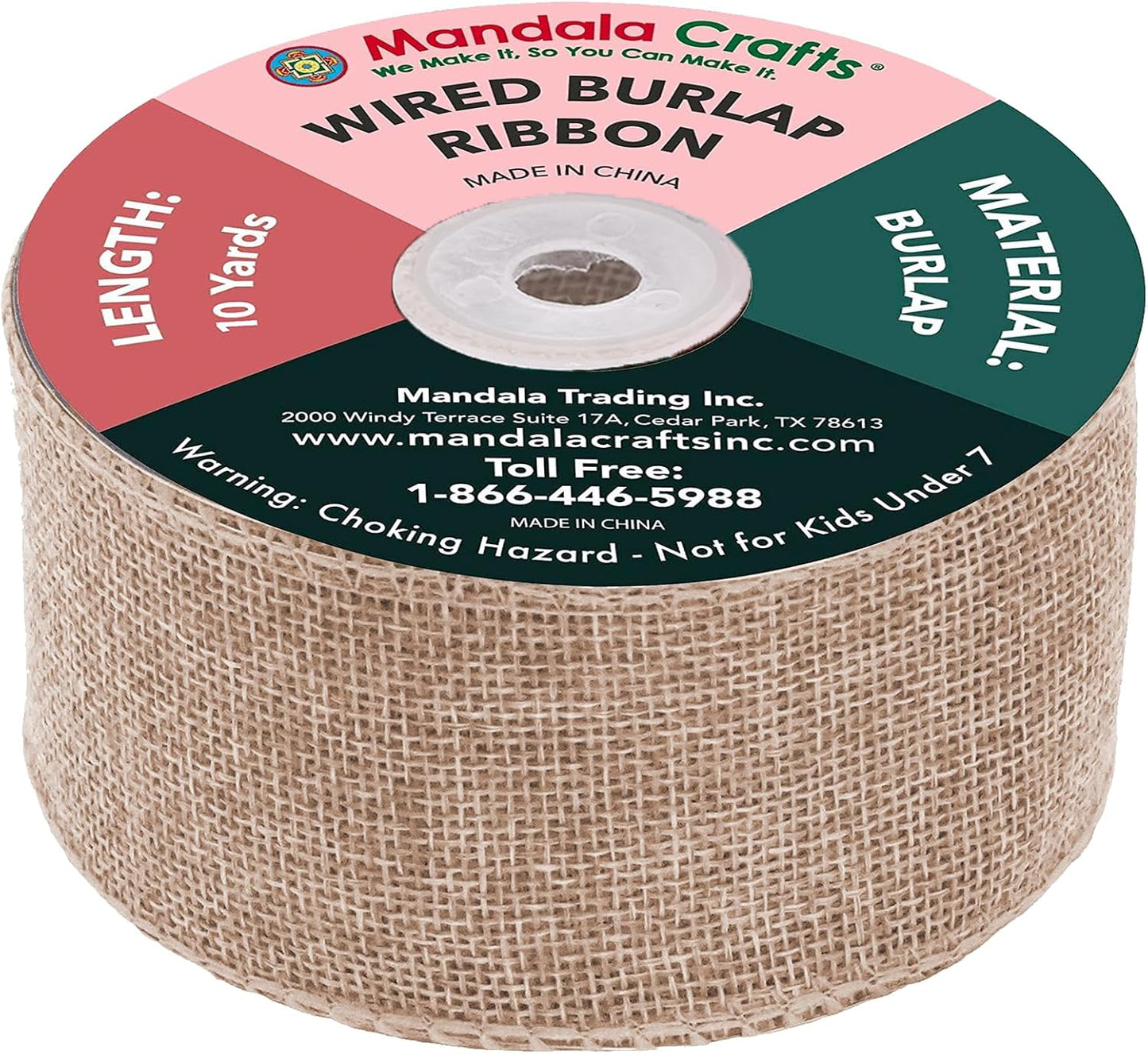 Mandala Crafts Natural Burlap Wired Ribbon 2 Inches Wide Jute Ribbons for Crafts - 10 Yds Roll Rustic Burlap Wrap Trim Ribbons for Wreaths Bows Party Decoration