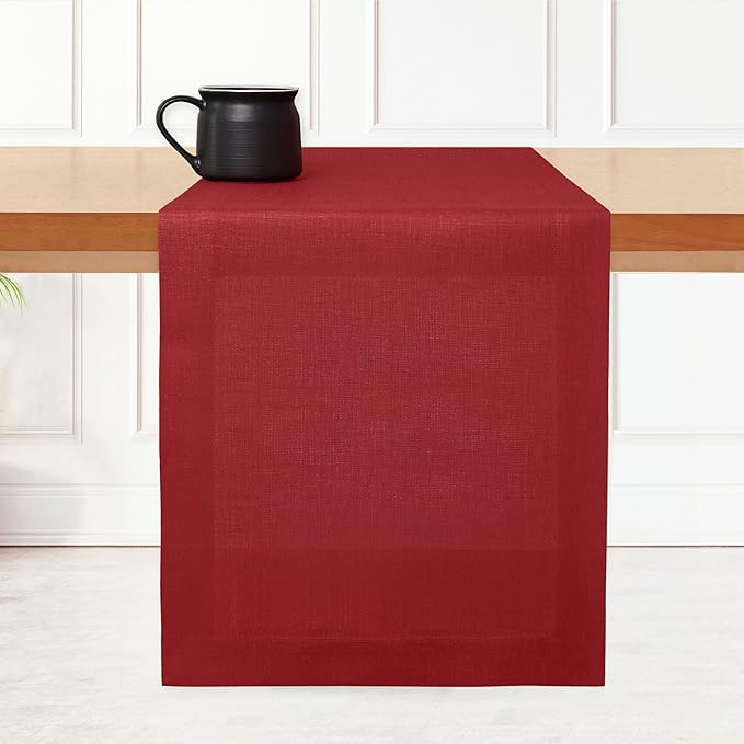 D'Moksha Homes Linen Red Table Runner 36 Inches - 100% Pure Linen Small Table Runner 14 x 36 Inch for Dresser, Coffee Tables, Valentines, Holiday - Machine Washable