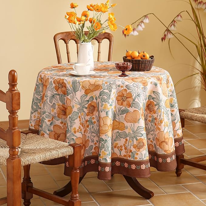 Vintage Small Round Tablecloth,Italian Linen Farmhouse Soft and Wrinkle Resistan Table Cloth,Decorative Table Cover for Kitchen,Dining,Tea Party,Home,Christmas,Diameter 55"-Positano