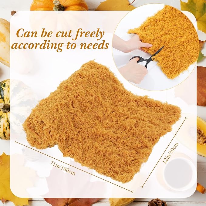 Zeyune 1 Pcs Fake Moss Table Runner for Crafts 12'' x 71'' Artificial Moss Sheet Roll Waterproof Carpet Blanket for Wall Roof Garden Wedding Birthday Party Table Decoration (Yellow)