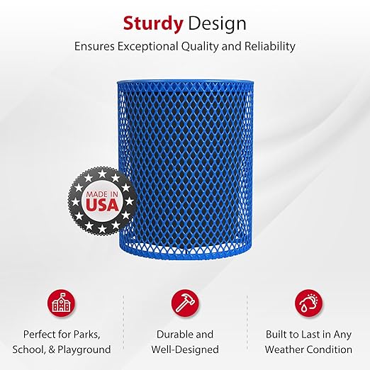 Leisure Craft Heavy-Duty 32 Gallon Receptacle, Portable, Liner Included, Made with Heavy-Gauge Metal and a Durable Thermoplastic Coating, Commercial Outdoor Park Receptacle, Made in The USA