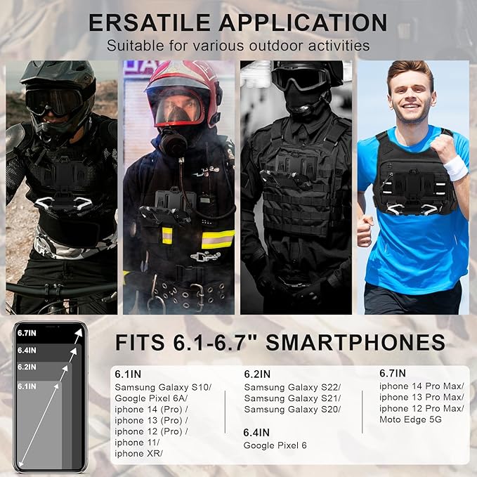 Plate Carrier Accessories Tactical Gear Molle Vest Phone Chest Mount Holder Agilite - Fits Screen Size 4.7"-6.7" (Black)