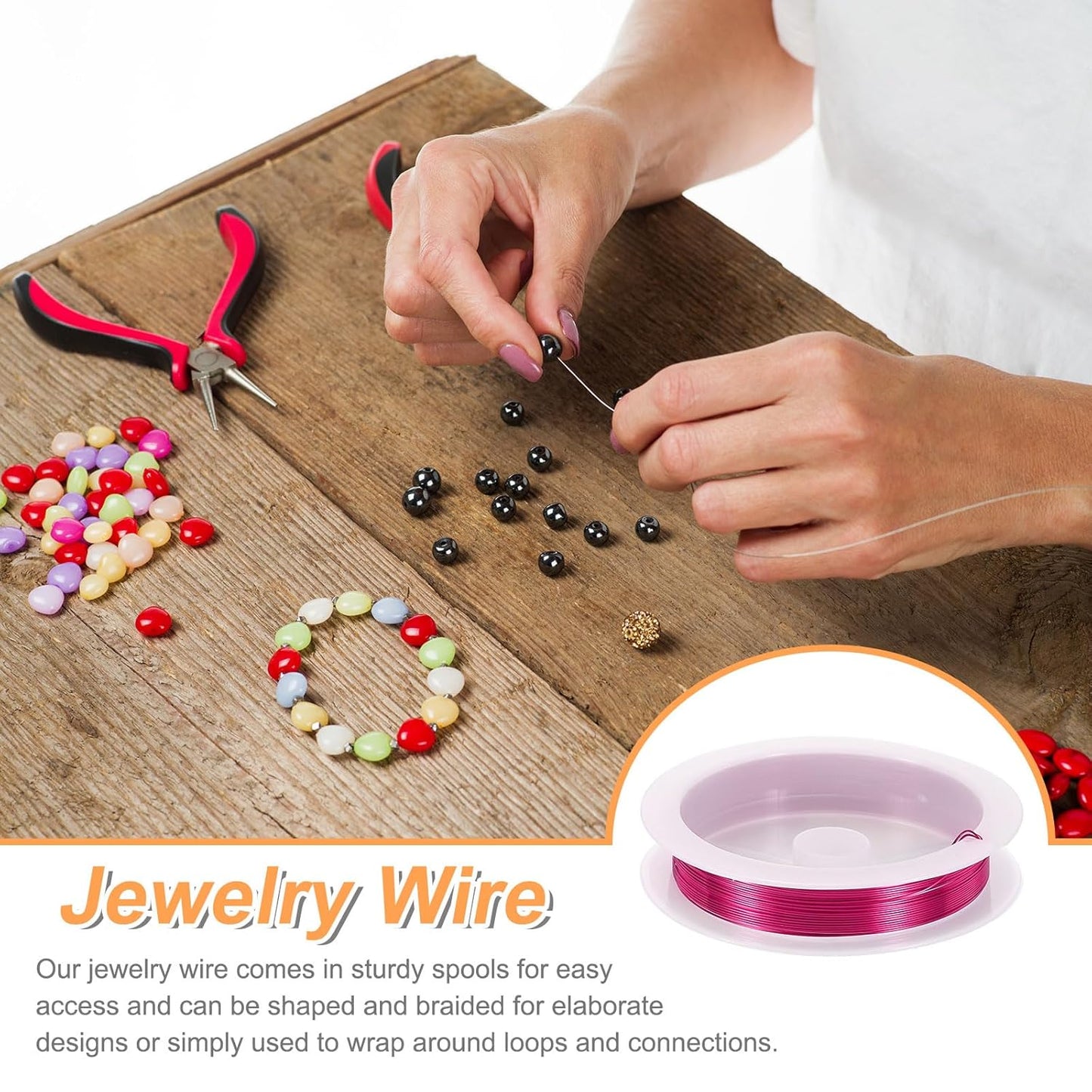 HARFINGTON 30ft Jewelry Wire, 26 Gauge (0.4mm) Brass Craft Soft Metal Tarnish Resistant Copper Beading Wire for Jewelry Making Supplies Crafting, Rose Red