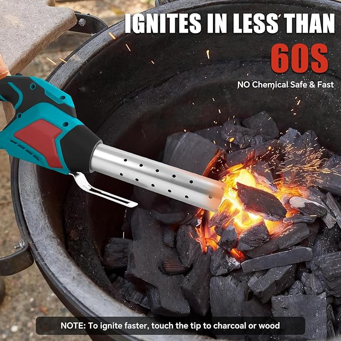 LouSdZoke Cordless Fire Starter Compatible for Makita 18V Battery,1472℉ in 60 Seconds,Chemical Free Heated,Electric Charcoal Starter with Air Blower for Grill,BBQ,Campfire (No Battery)