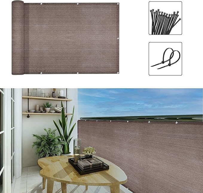 3'x10'Balcony Privacy Screen Cover Fence Cover UV Protection Weatherproof Windscreen Heavy Duty for Patio, Backyard,Brown