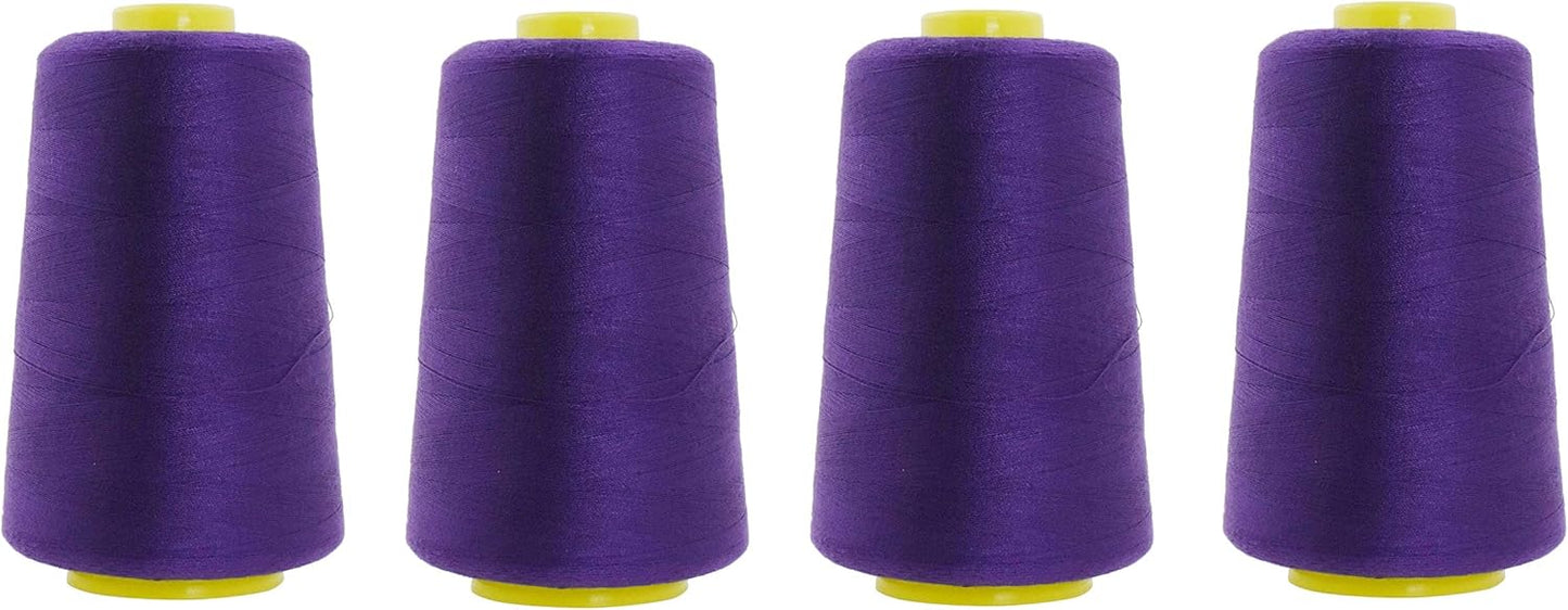 Mandala Crafts 4 Pack of Serger Threads Cones Spools - 20S/2 24000 Yards Polyester Purple Threads for Sergers Machine and Overlock Quilting Sewing Machine