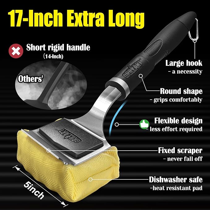 GRILLART Grill Brush for Outdoor Grill Bristle Free - Reinforced Grill Cleaner Scraper BBQ Brush - Replaceable Head Barbecue Grill Cleaning Brush - Safe BBQ Accessories Grill Tools - Gifts for Men/Dad