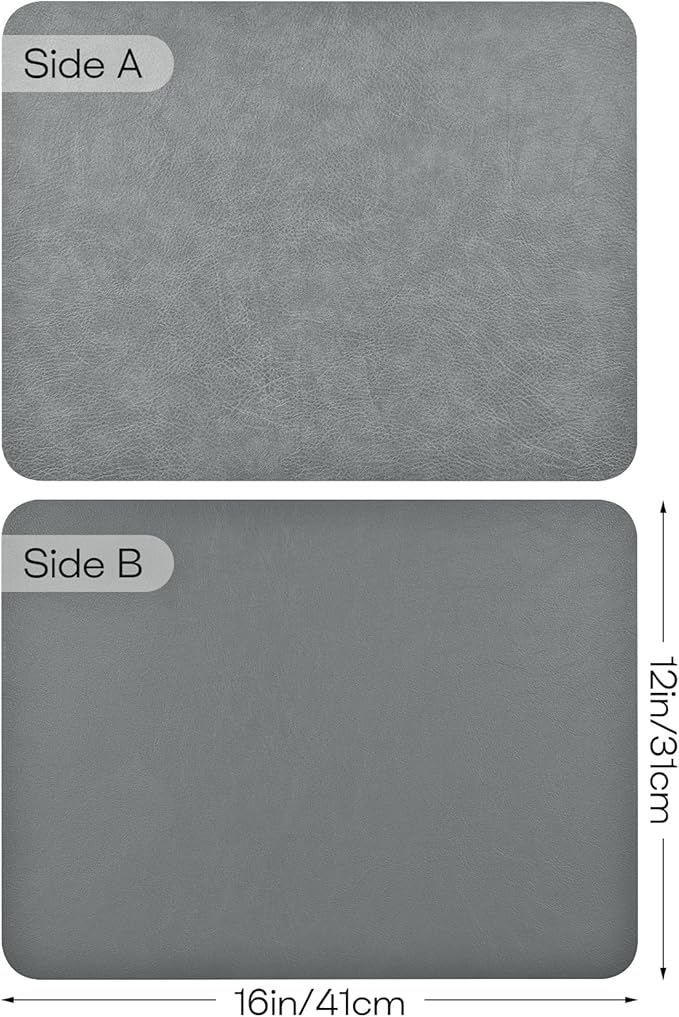 Faux Leather Placemats Set of 6 Table Mats Heat Resistant Reversible Place Mats, Waterproof Wipeable Dining Table Place Mats for Kitchen/Dining/Party/Outdoor,15.8 × 11.8 inches (Washed Grey)