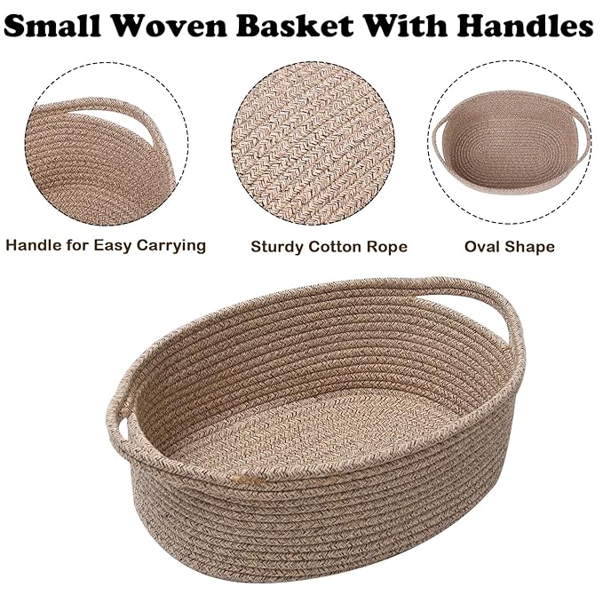 Gift Basket with Gift Bag and Ribbons,Small Rope Woven Shelf Storage,Baskets for Gifts Empty,Birthday,Baby Shower,Decorative Organizer Box with Handles(Mixed Brown)