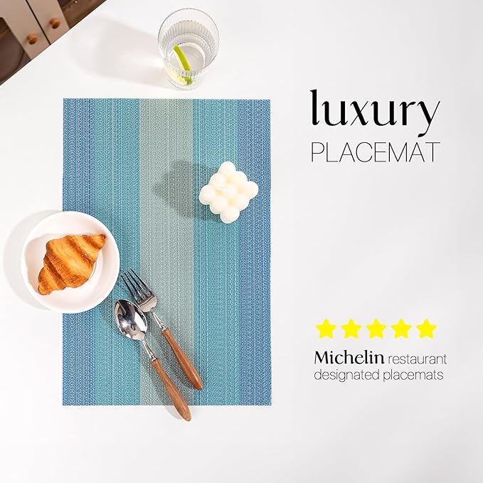 LEXMORE Placemats Set of 6 Vinyl/Plastic Woven Place Mats for Kitchen Table Indoor/Outdoor Washable Placemat Wipeable Dining Table Mats(Ocean Geode)