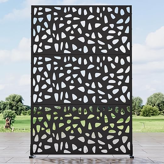 Casaphoria 72" H x 47" W Metal Outdoor Privacy Screen, Freestanding Decorative Divider for Patio, Deck, Balcony, and Garden with Stable Base, Black-Dean