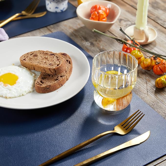 DOLOPL Placemats Set of 6, Wipeable Faux Leather Heat Resistant Place Mats - Anti Slip Table Place Mats, Washable Outdoor Tablemats for Kitchen Dining Room Table Decorations, Navy Blue