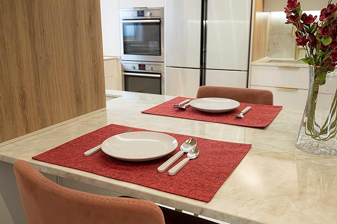 Placemat Set-Washable Place Mats for Parties, Elegant Table Mats for Kitchen Table, Set of 4 Dining Table Placemats, Heat-Resistant Cloth Placemats for Indoor and Outdoor,13x19 Red Bordeaux