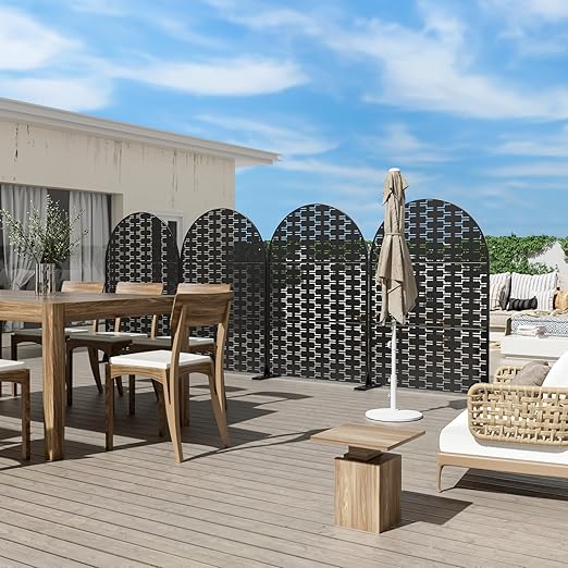 Casaphoria 72" H x 47" W Arched Metal Privacy Screen - Elegant Freestanding Outdoor Screen for Deck, Patio & Balcony - Versatile Decorative Privacy Panels for Home & Garden Use (Black-Brick)
