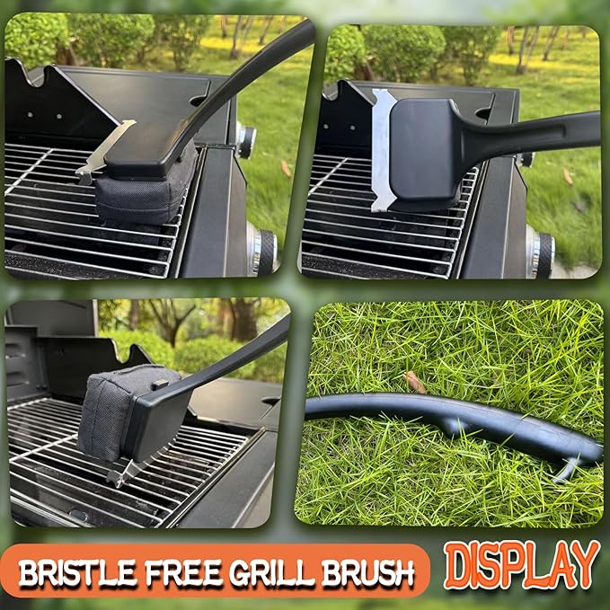 Steam Grill Brush Bristle Free with Scraper, BBQ Tool Cleaner Brush with Kevlar Cleaning Head for Outdoor Grill Accessories - Black, Grilling Gifts for Men Dad