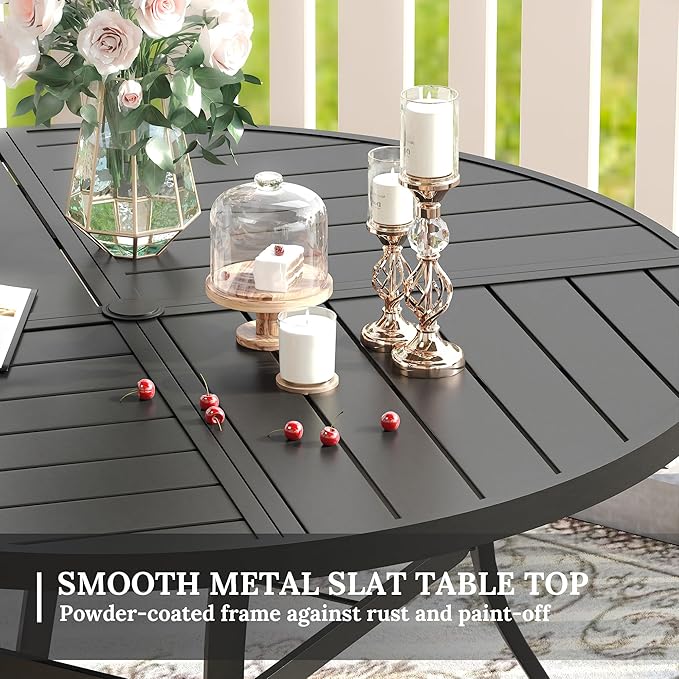 VICLLAX Round Patio Table with Adjustable Umbrella Hole for 6, All Weather Metal Outdoor Dining Table for Lawn Garden, 50" Outdoor Coffee Table, Black Tabletop