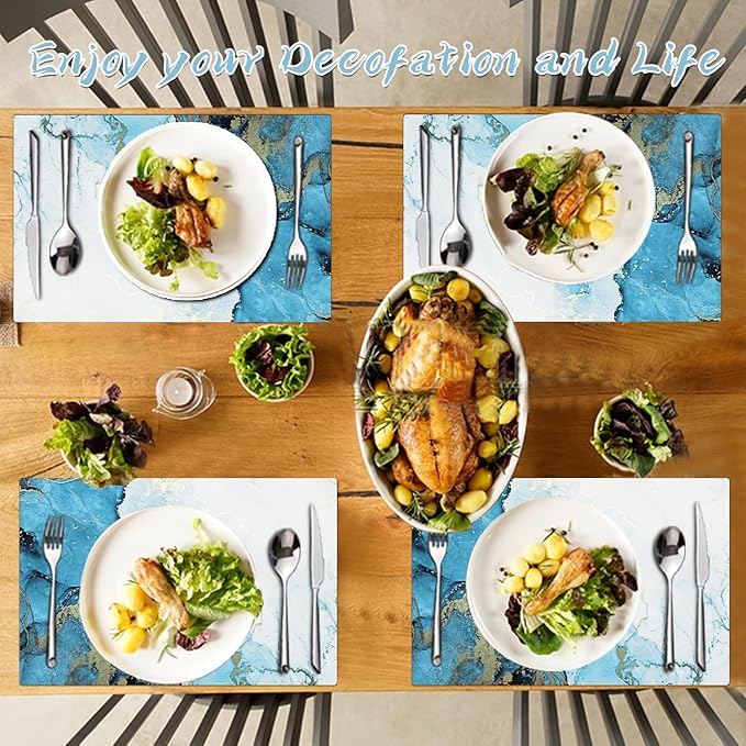 Marble Placemats Set of 4 - Faux Leather Heat Resistant Placemats for Dinner Table, Non-Slip Waterproof Oil-Proof Washable Reusable Placemat for Indoor Outdoor Kitchen Decor, 15.75In*11.81In