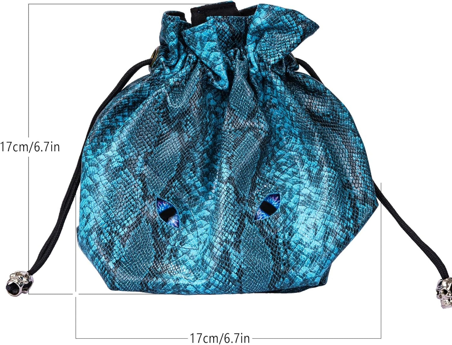 Large DND Dice Bag Leather Dice Storage Bag Blue D&D Drawstring Pouch with Pockets for RPG Table Games - Can Hold 200+ Dice