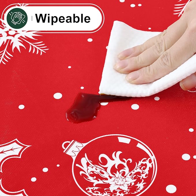 misaya Rectangle Waterproof Vinyl Table Cloth, Wipeable Tablecloth with Flannel Backing, Plastic Table Cover for Dinner, Christmas Party (Bells, 60" x 102")