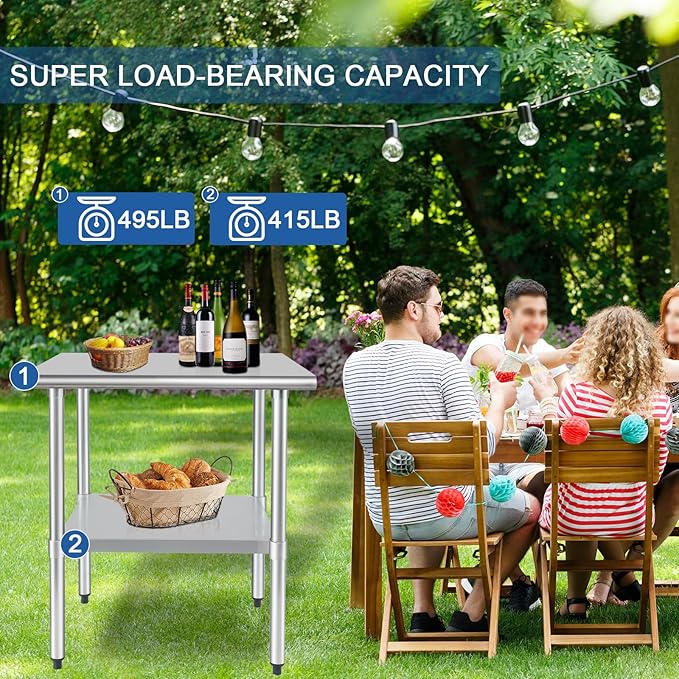HARDURA Stainless Steel Table 24X36 Inches with Undershelf and Galvanized Legs NSF Heavy Duty Commercial Prep Work Table for Restaurant Kitchen Home and Hotel