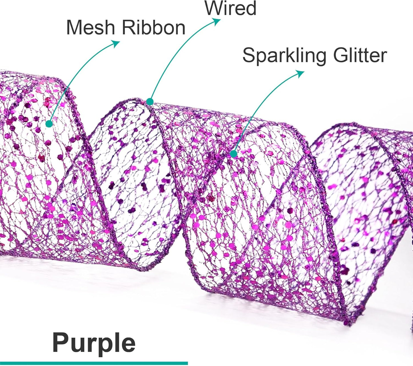 CT CRAFT LLC Sparkling Glitter Mesh Wired Ribbon 4" x 10 Yards Purple for Christmas Home Decor Bow Gift Wrapping DIY Crafts Wreath