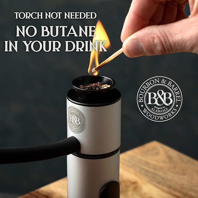 BOURBON&BARREL Cocktail Smoker Kit | Crafted with Walnut Wood | Whiskey Smoker Kit with Instant Smoker, Smoking Box, Food Tray and 4 Varieties of Wood Chips | Old Fashioned Drink Smoker [Walnut]