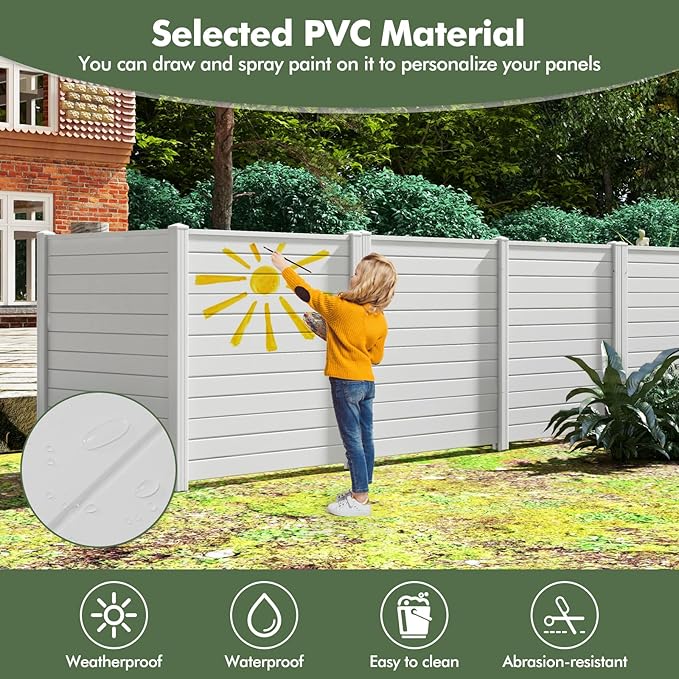 Giantex Air Conditioner Fence 4 Panels - 48''W x 48''H Outdoor Privacy Screen with Upgraded Metal Stakes, PVC Trash Can Enclosure, Decorative Garden Fences for Patio Lawn AC Unit Pool Pump, White
