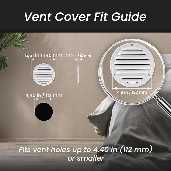 Repa Market 5-Pack 4 Inch (Opening Dimensions) Round Air Vent Cover/White Galvanized Steel Louvered Grill Cover with Mesh Screen/Wall or Ceiling Vent/HVAC Register for DIY Home Improvement