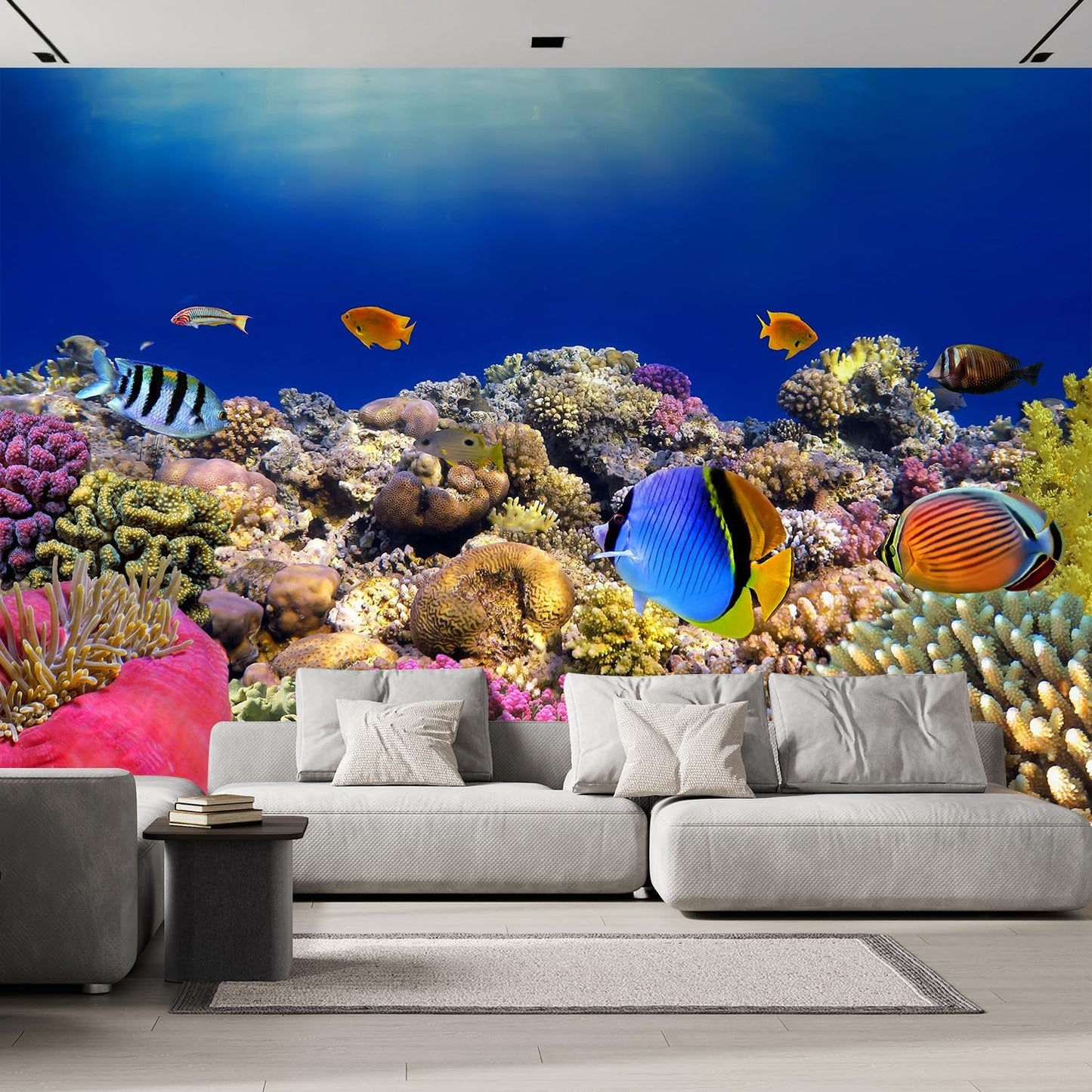 wall26 Removable Wall Sticker/Wall Mural Tropical Blue Fish Coral Reef Ocean Seascape Nature Wilderness Photography Nautical Landscape Decorative for Living Room, Bedroom, Office - 120x120 inches
