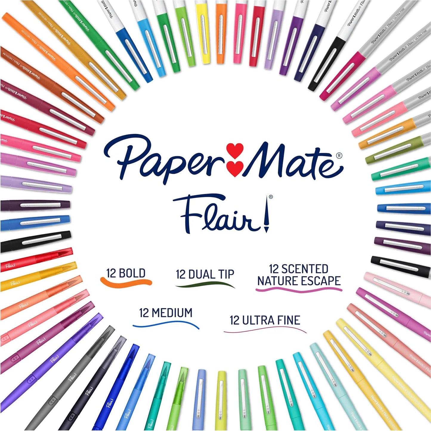 Paper Mate Flair Felt Tip Pens Ultimate Pack, Features 5 Different Types of Pens, Assorted Colors, 60 Count