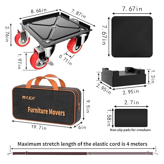 Furniture Dolly,Furniture Movers with 5 Wheels,Carbon Steel Panel Heavy Duty Dolly,Furniture Lifter with 5 360° Rotatable Rubber Universal Wheels,Maximum Load 3747 LBS(Oversize)