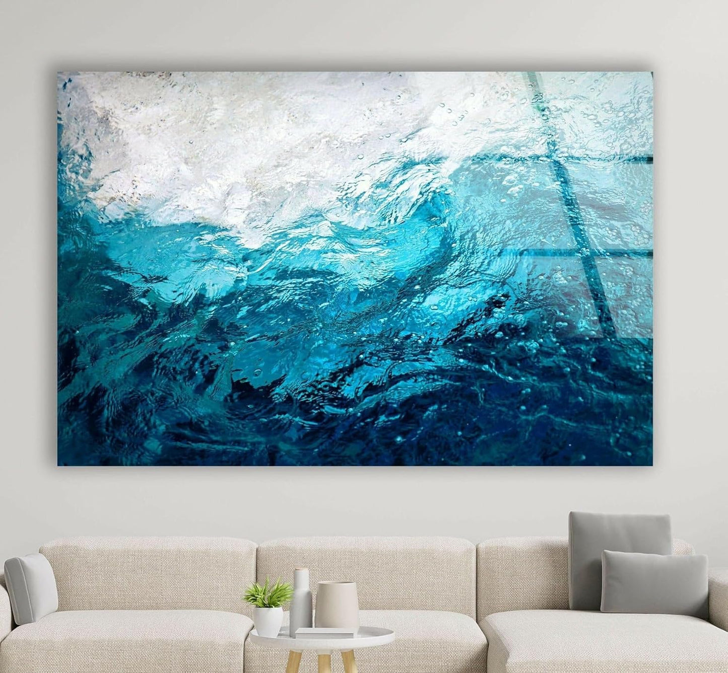 My Photostation.com 28Wx18H'' Blue Waves Abstract Glass Wall ArtTempered Glass Printing Wall Decor Large Wall Art Wall Hangings