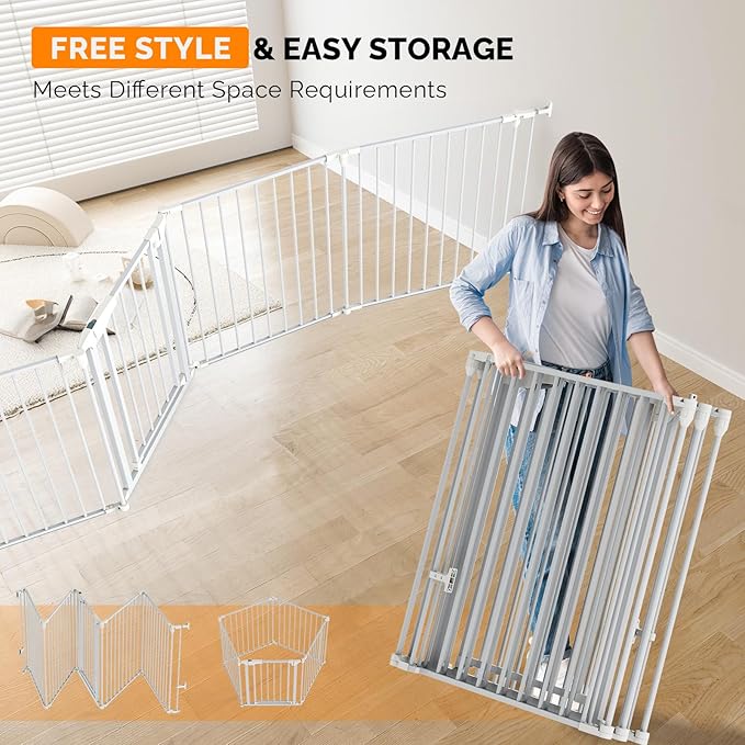 Bonnlo 82-Inch Versatile Safety Gate Metal Baby/Pet Gate Configurable Dog Barrier - Ideal for Wide Door Openings, Stairways, Doorways, Includes Wall Mounts