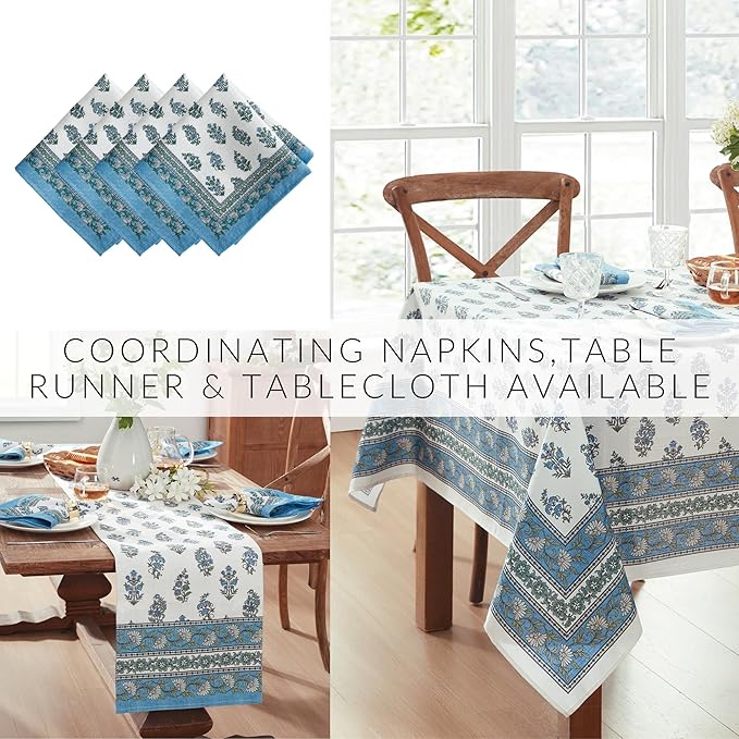 Elrene Home Fashions Tropez Paisley Block Print Coastal Stain & Water Resistant Indoor/Outdoor Placemats, Set of 4, 13"x19"