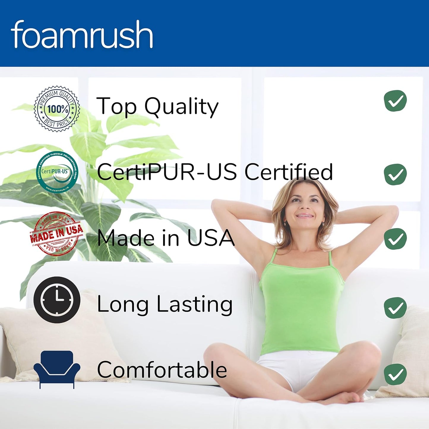 FoamRush 3" H x 24" W x 24" L Upholstery Foam Cushion High Density (Square Foam for Dining Chairs, Chair & Wheelchair Seat Cushion Replacement)