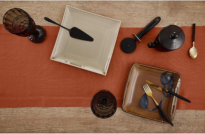 Solino Home Linen Cinnamon Table Runner 132 Inches Long - 100% Pure Linen Extra Long Table Runner 14 x 132 Inch - Classic Hemstitch
