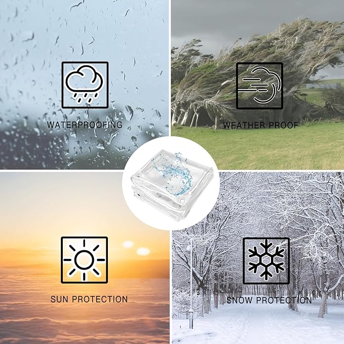 Clear Tarps Heavy Duty PVC, Transparent Tarp Durable Waterproof Dustproof Windproof, Tarpaulin with Grommets & Ropes for Greenhouse, Patio, Garden, Pavilion, Chicken, Porch, Outdoor (3.3' x 8.2')