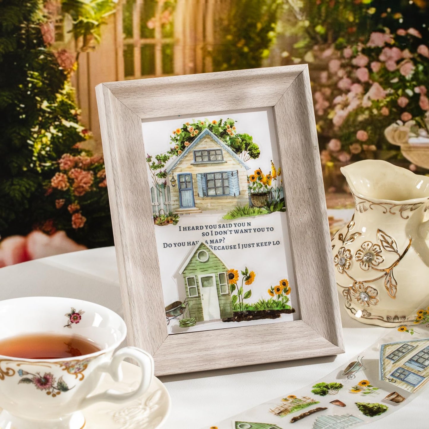 Dream Courtyard PET Tape Set, 4 Rolls of Scenic Ephemera for Junk Journaling, Scrapbooking, Crafting, DIY Projects, Diaries, and Art Supplies