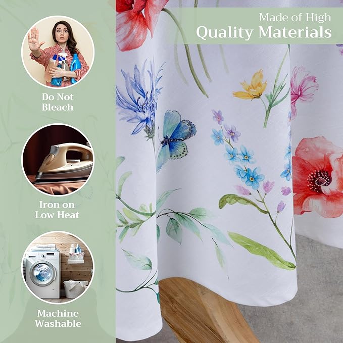 Maison d' Hermine Table Cloth Round Table 100% Cotton 69 Inches Tablecloth Reusable Decorative Everyday Use for Dining Room, Farmhouse, Home, Party, Festive & Wedding Spring Summer - Just Floral