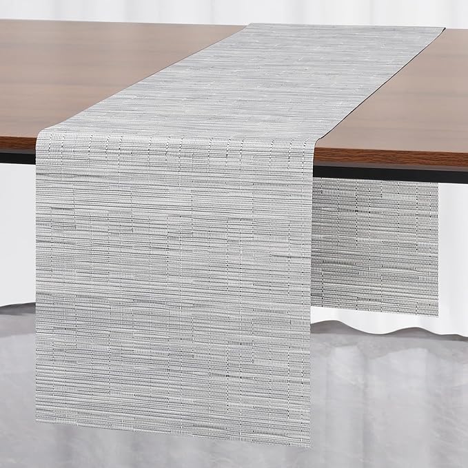 Myir JUN Table Runner, Vinyl Table Runner Indoor Arbitrarily Cropped Runner for Table Heatproof for Home Party (Silver, 15 x 94 inch)