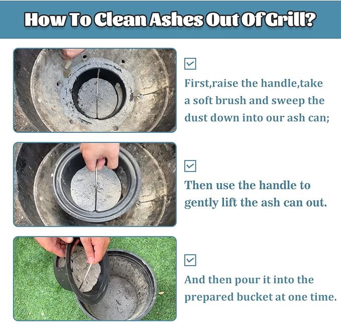 KAMaster Ash Can with Folding Handle Compatible with Large Big Green Egg,Charcoal Ash Collector Must Haves Green Egg Accessories Carbon Steel Ash Pot High Temperature Resistance Kamado Ash Basket