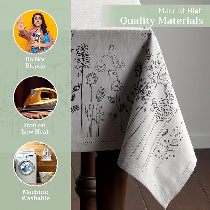 Maison d' Hermine Table Cloth Rectangle Table 100% Cotton 60 x 120 Inches Tablecloth Reusable Decorative Everyday Use for Dining Room, Farmhouse, Home, Party, Festive & Wedding Spring Summer - Flore