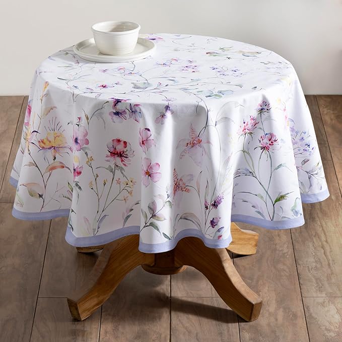 Maison d' Hermine Table Cloth Round Table 100% Cotton 63 Inches Tablecloth Reusable Decorative Everyday Use for Dining Room, Farmhouse, Home, Party, Festive & Wedding Spring Summer - Summer Floral
